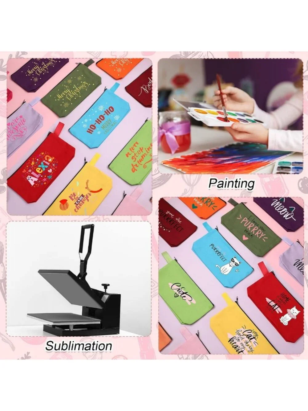 60 Pcs Multicolor Canvas Makeup Bags Set - 7.5x5x2 Inch Travel Organizers